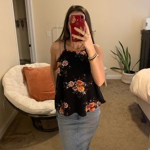 Black floral tank top